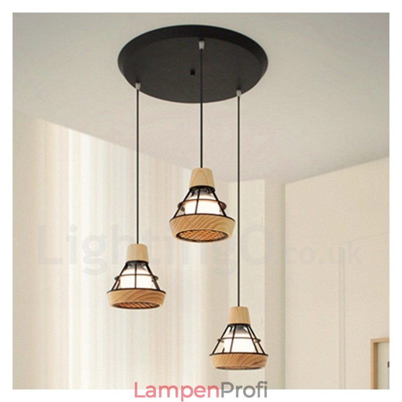 Esszimmer-Pendelleuchte aus Metall und Holz