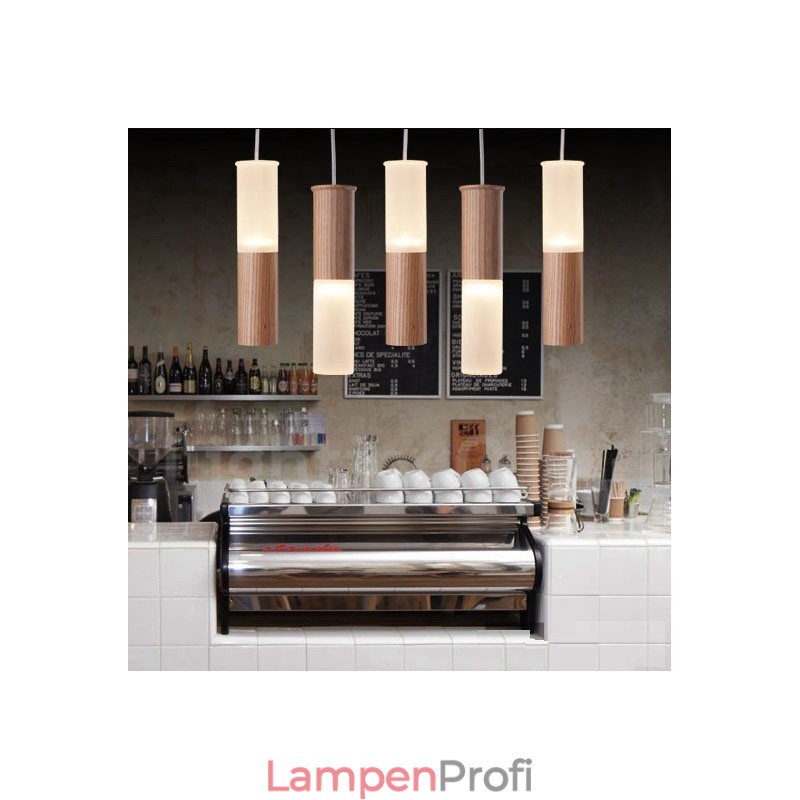 Moderne zeitgenössische 5-flammige Pendelleuchte aus Holz