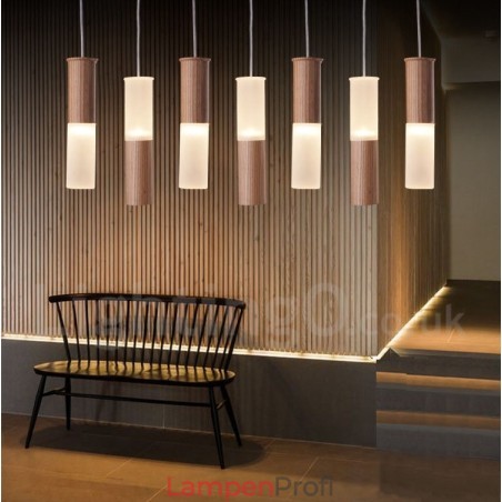Moderne zeitgenössische 7-flammige Pendelleuchte aus Holz