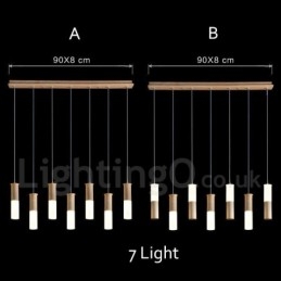 Moderne zeitgenössische 7-flammige Pendelleuchte aus Holz