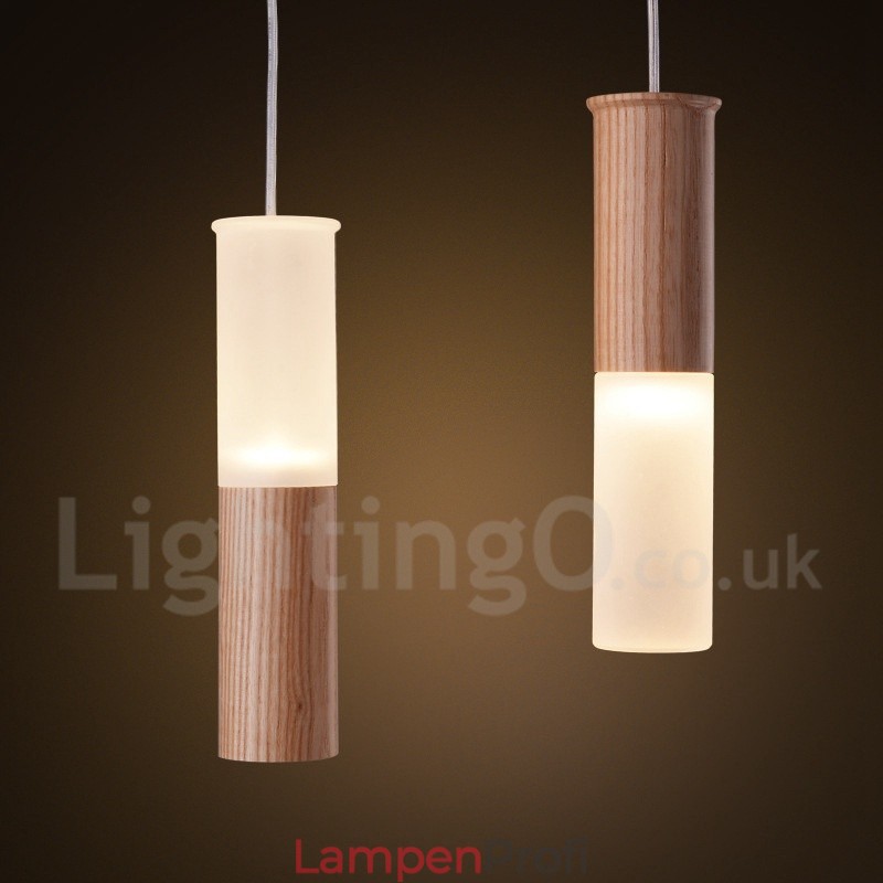 Moderne zeitgenössische 7-flammige Pendelleuchte aus Holz