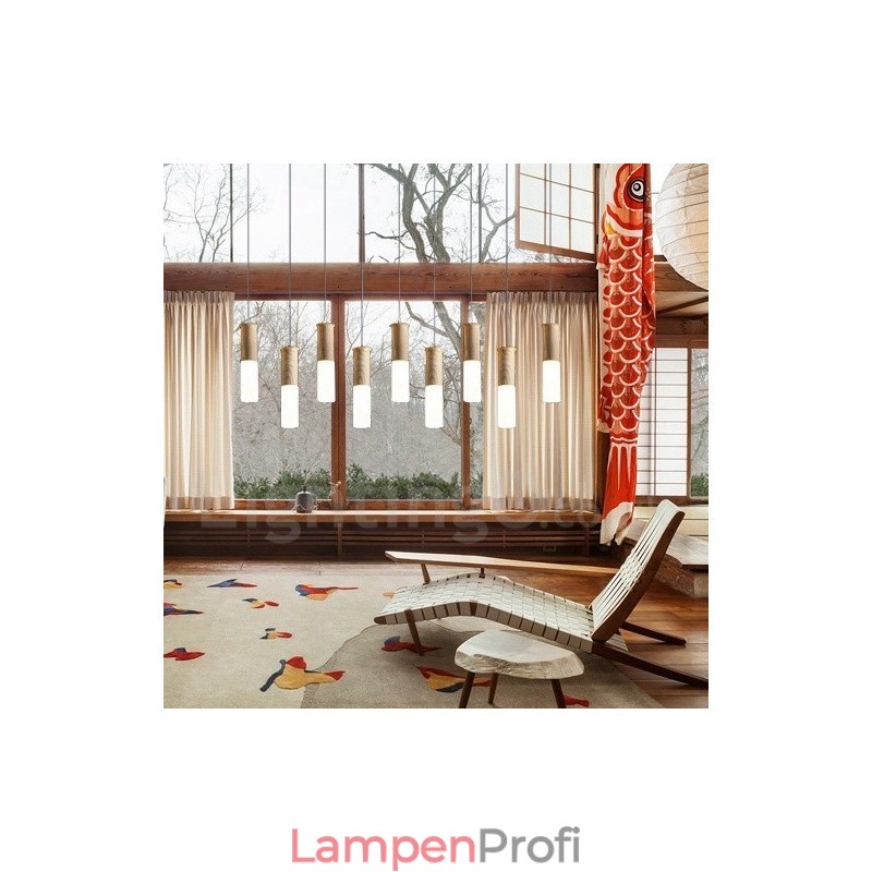 Moderne zeitgenössische 9-flammige Pendelleuchte aus Holz