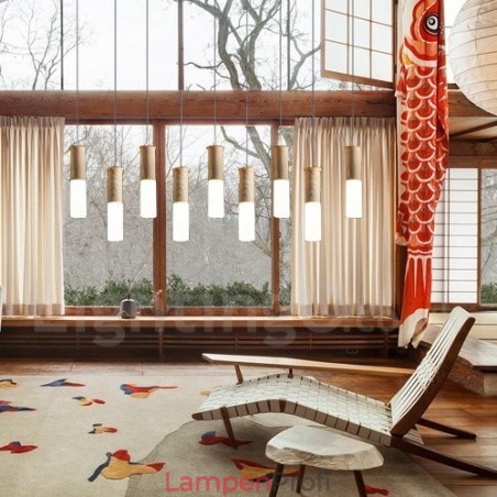 Moderne zeitgenössische 9-flammige Pendelleuchte aus Holz Moderne zeitgenössische 9-flammige Pendelleuchte aus Holz