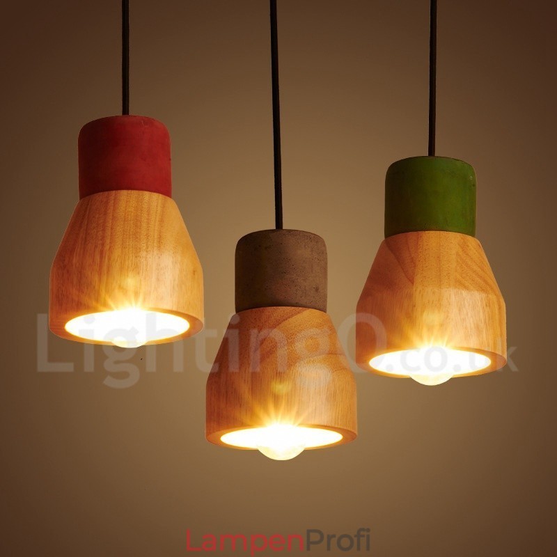 Vintage Holz Beton Pendelleuchte