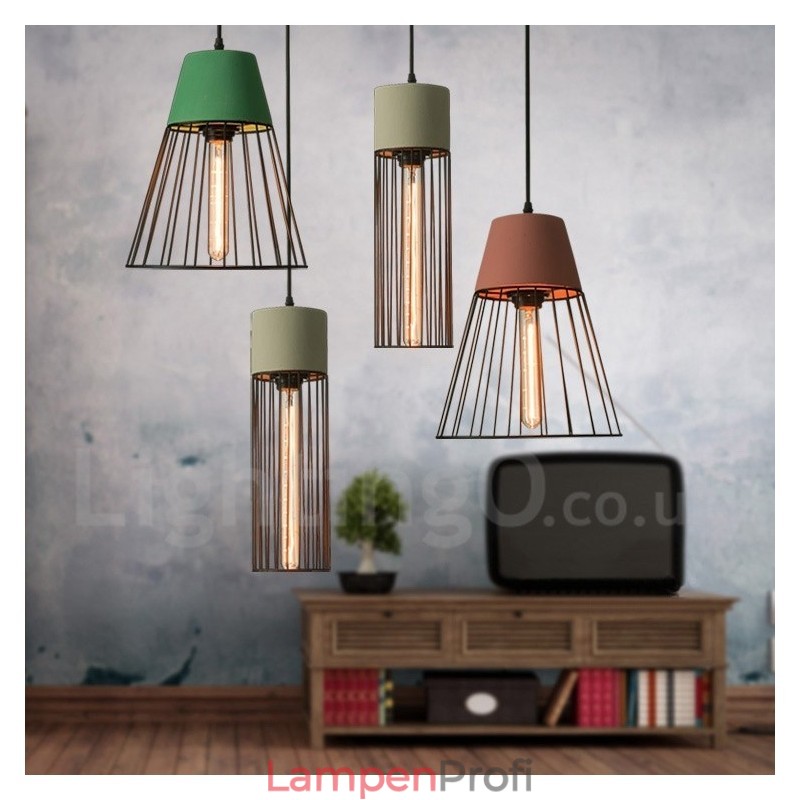 1 leichte Pendelleuchte aus Metall und Beton