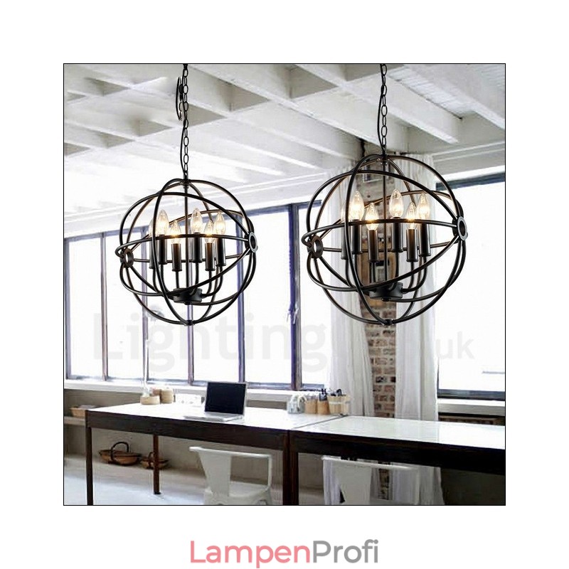 6-flammige Pendelleuchte im Vintage-Stil aus Metall