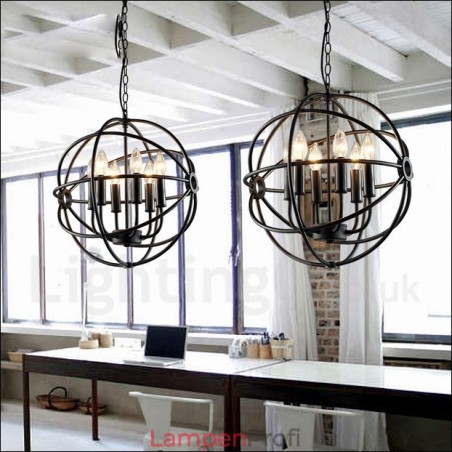 6-flammige Pendelleuchte im Vintage-Stil aus Metall 6-flammige Pendelleuchte im Vintage-Stil aus Metall