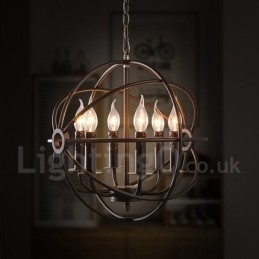 6-flammige Pendelleuchte im Vintage-Stil aus Metall