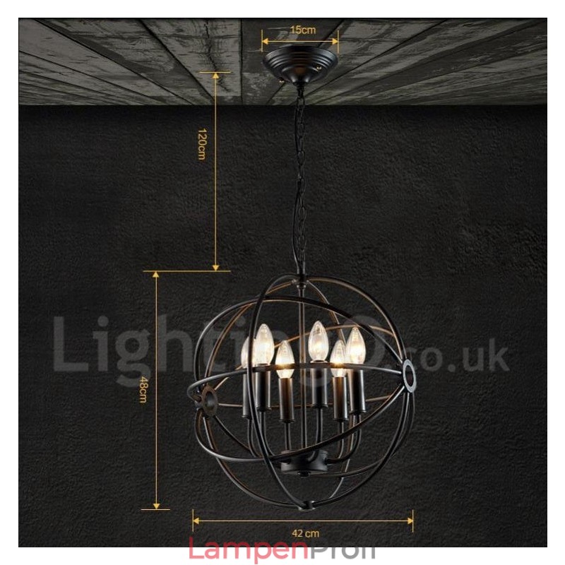 6-flammige Pendelleuchte im Vintage-Stil aus Metall
