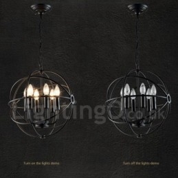 6-flammige Pendelleuchte im Vintage-Stil aus Metall