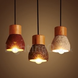 Moderne zeitgenössische 1 Licht Holz Concrte Pendelleuchte