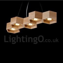 5-flammige Pendelleuchte aus Holz, modern und zeitgenössisch