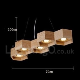 5-flammige Pendelleuchte aus Holz, modern und zeitgenössisch