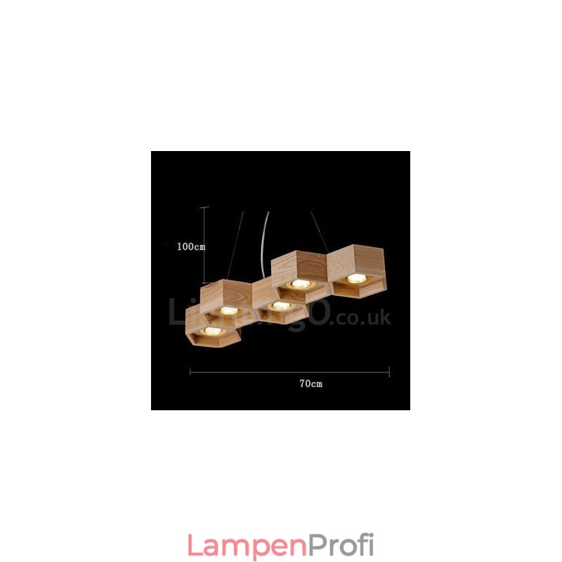 5-flammige Pendelleuchte aus Holz, modern und zeitgenössisch