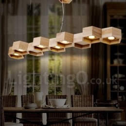 7-flammige Pendelleuchte aus Holz, modern und zeitgenössisch