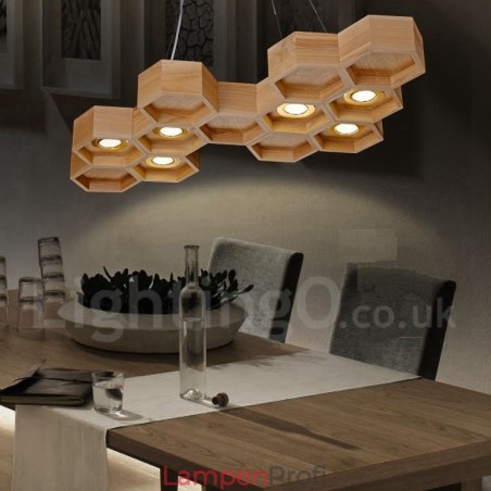 Moderne Pendelleuchte aus Holz mit 6 Lichtern Moderne Pendelleuchte aus Holz mit 6 Lichtern