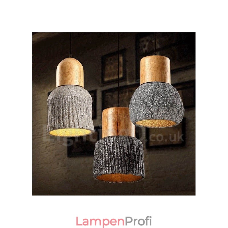Retro Vintage Holz Beton Pendelleuchte