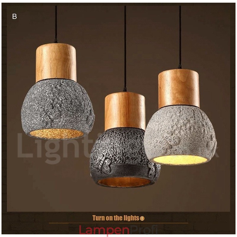 Retro Vintage Holz Beton Pendelleuchte