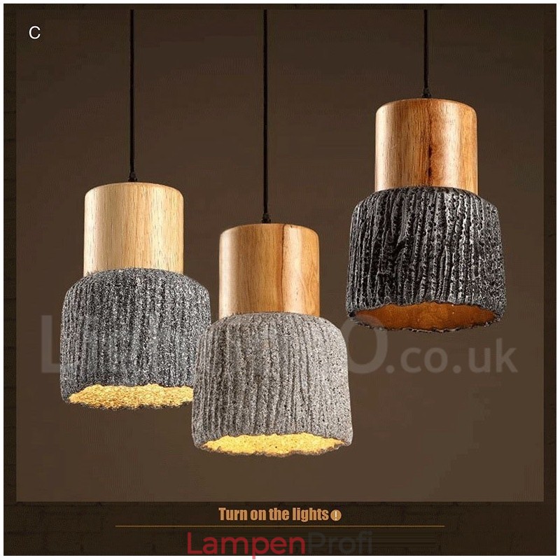 Retro Vintage Holz Beton Pendelleuchte