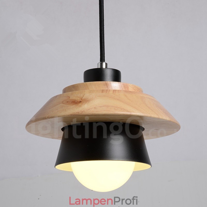 Pendelleuchte aus Metall und Holz mit 1 Licht