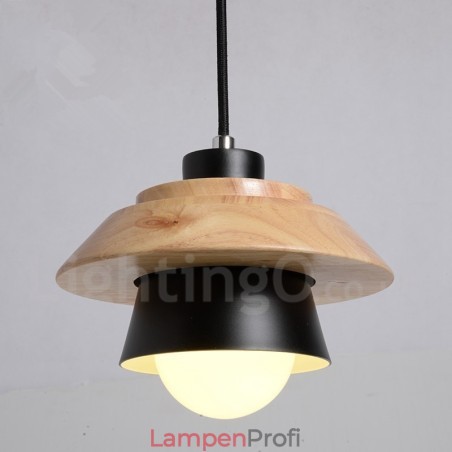 Pendelleuchte aus Metall und Holz mit 1 Licht