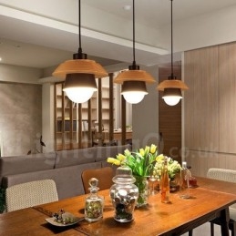 Pendelleuchte aus Metall und Holz mit 1 Licht