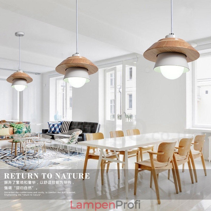 Pendelleuchte aus Metall und Holz mit 1 Licht