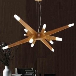 Moderne zeitgenössische Pendelleuchte aus Holz mit 12 Lichtern