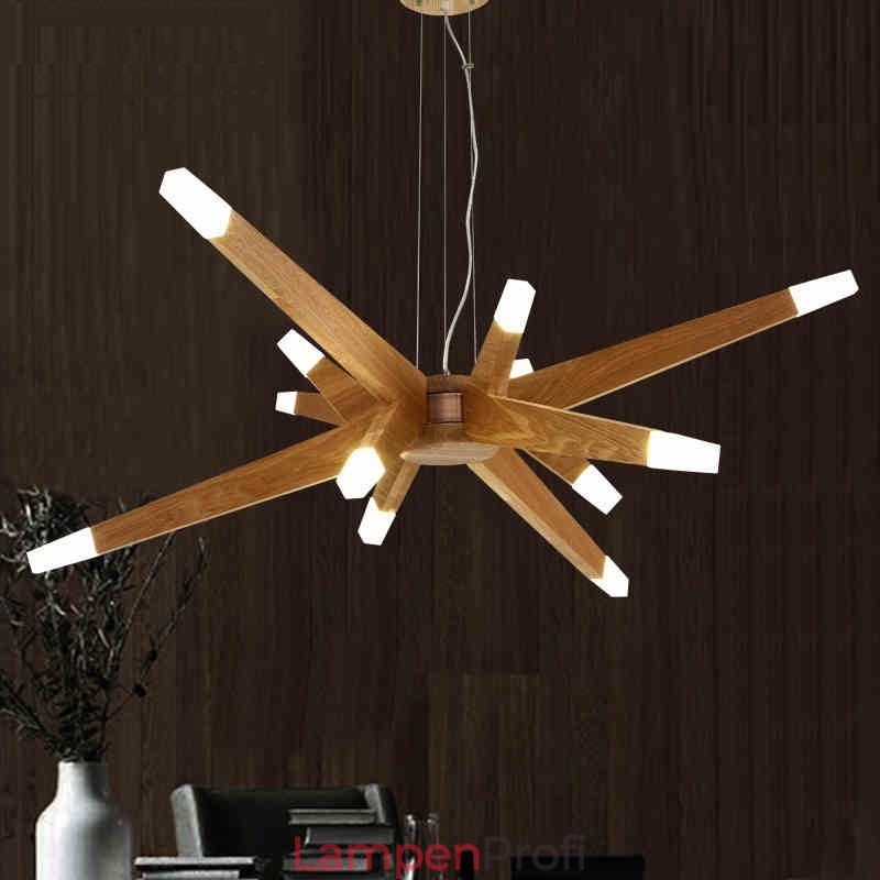 Moderne zeitgenössische Pendelleuchte aus Holz mit 12 Lichtern