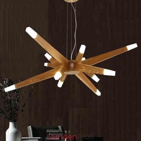 Moderne zeitgenössische Pendelleuchte aus Holz mit 12 Lichtern Moderne zeitgenössische Pendelleuchte aus Holz mit 12 Lichtern