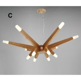Moderne zeitgenössische Pendelleuchte aus Holz mit 12 Lichtern