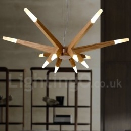 Moderne zeitgenössische Pendelleuchte aus Holz mit 12 Lichtern
