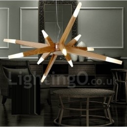 Moderne zeitgenössische Pendelleuchte aus Holz mit 12 Lichtern