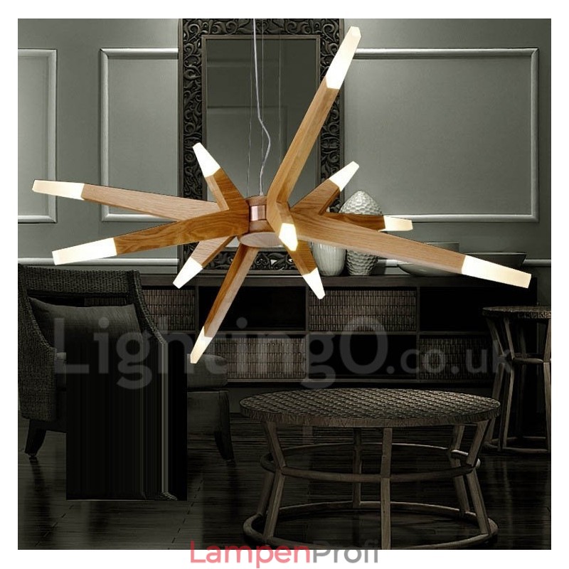 Moderne zeitgenössische Pendelleuchte aus Holz mit 12 Lichtern
