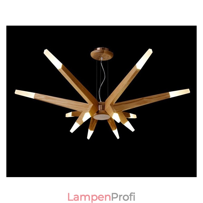 Moderne zeitgenössische Pendelleuchte aus Holz mit 12 Lichtern