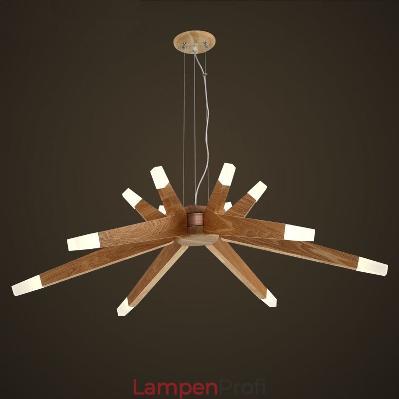 Moderne zeitgenössische Pendelleuchte aus Holz mit 12 Lichtern