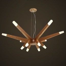 Moderne zeitgenössische Pendelleuchte aus Holz mit 12 Lichtern