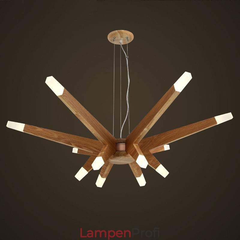 Moderne zeitgenössische Pendelleuchte aus Holz mit 12 Lichtern