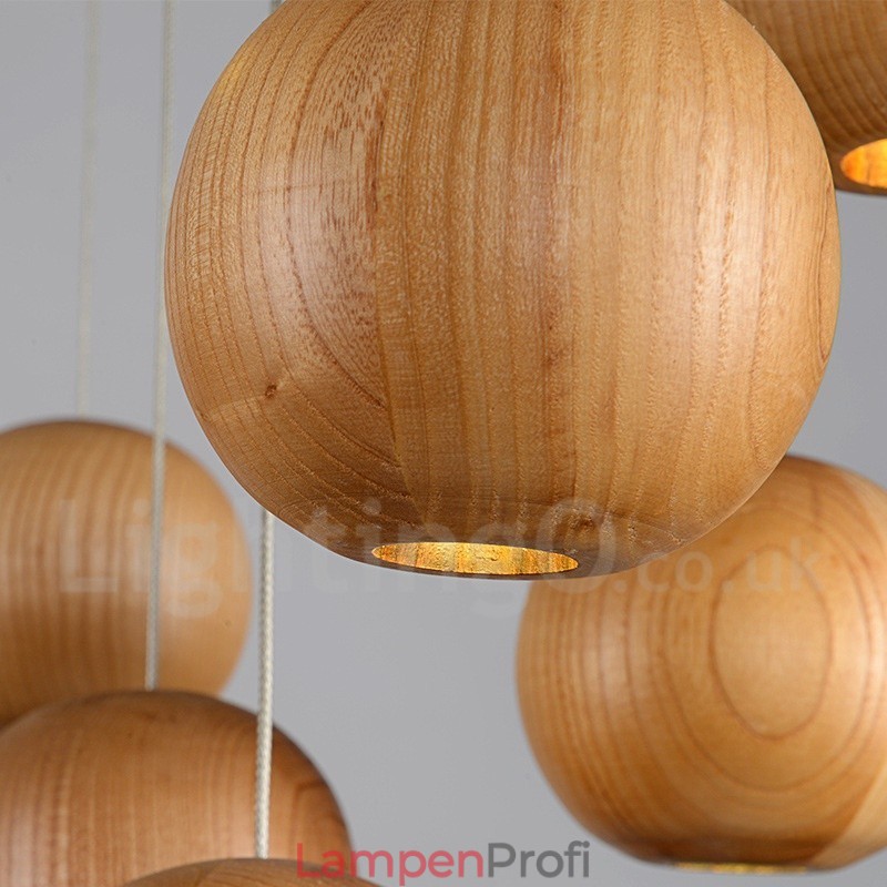 Rustikale Lodge-Pendelleuchte aus Holz in Kugelform