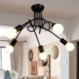 Kronleuchter aus schwarzem Metall mit 5 Lichtern im Landhausstil