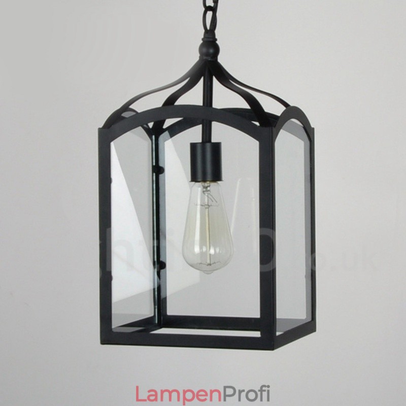 Rustikale Lodge-Pendelleuchte aus Metall mit Glasschirm