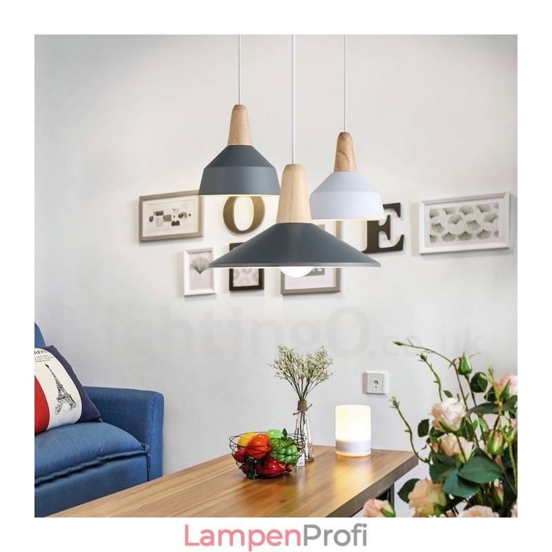 Moderne zeitgenössische Holz Metall Multi Farben Pendelleuchte