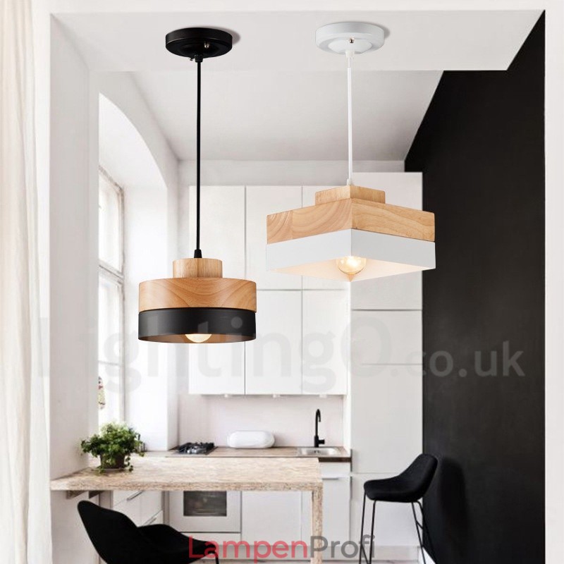 Moderne zeitgenössische Holz Metall Holz Pendelleuchte
