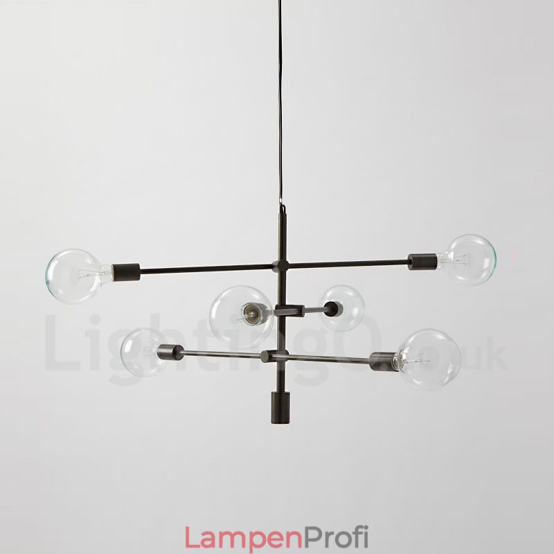 6-flammiger Kupfer-Kronleuchter mit Glasschirm