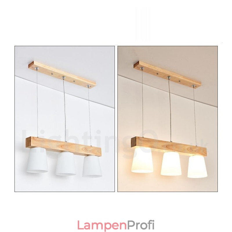 Moderne Pendelleuchte aus Holz mit 3 Lichtern