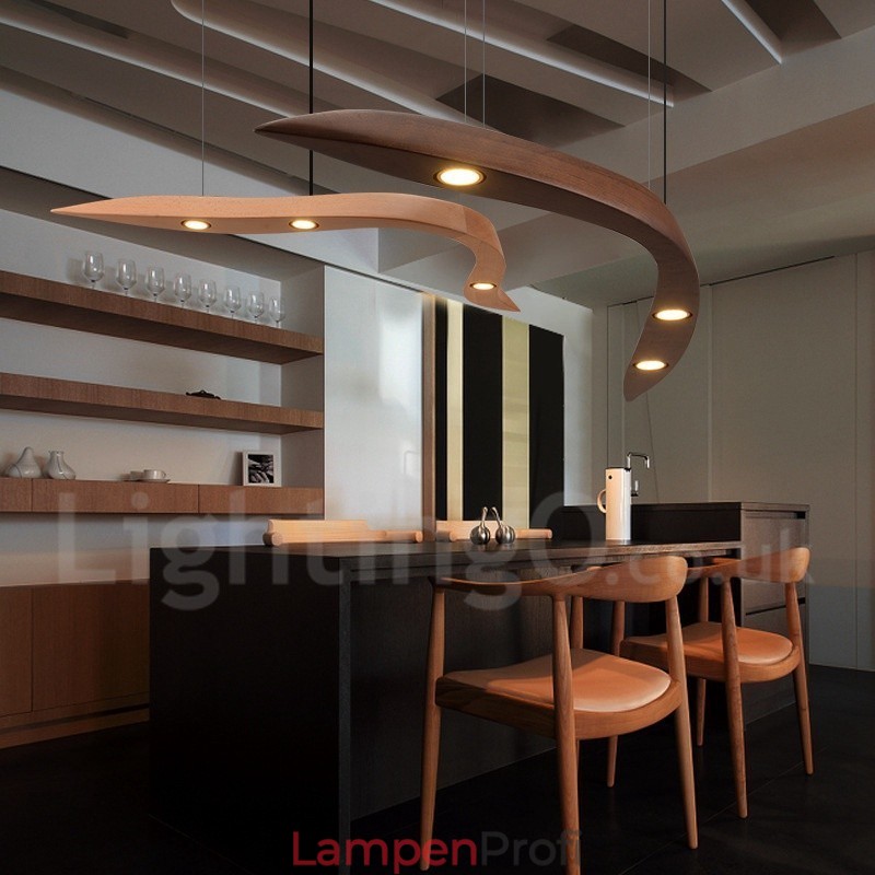 Moderne zeitgenössische Pendelleuchte aus Holz mit 3 Lichtern