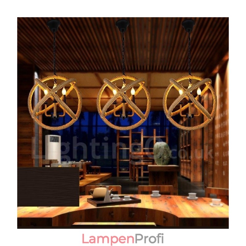 Country Hanfseil 3-flammige Vintage Pendelleuchte