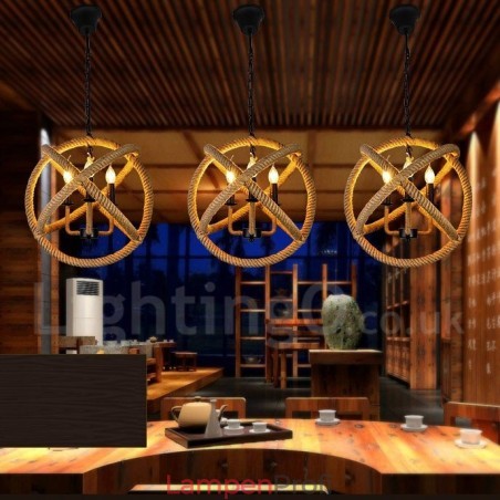 Country Hanfseil 3-flammige Vintage Pendelleuchte