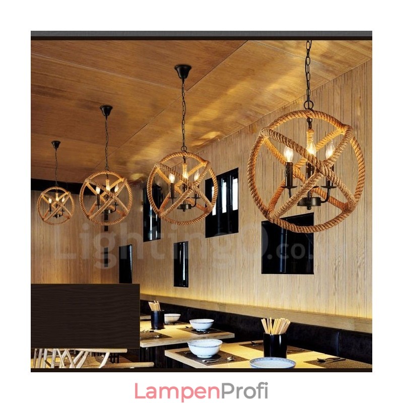 Country Hanfseil 3-flammige Vintage Pendelleuchte