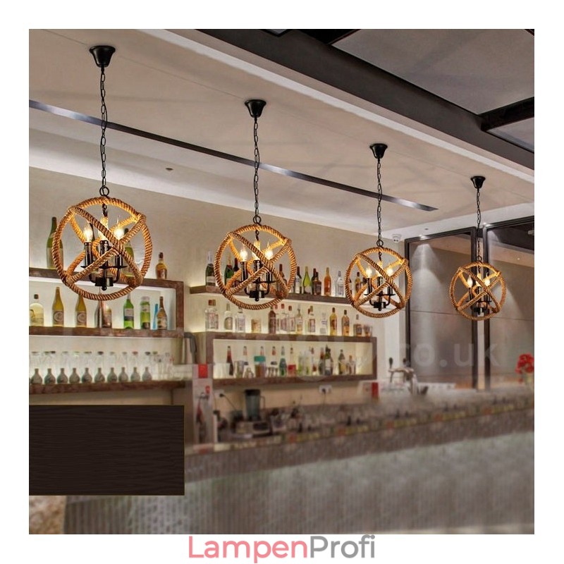 Country Hanfseil 3-flammige Vintage Pendelleuchte